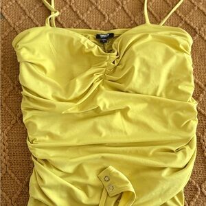 Express Yellow Ruched Bodysuit